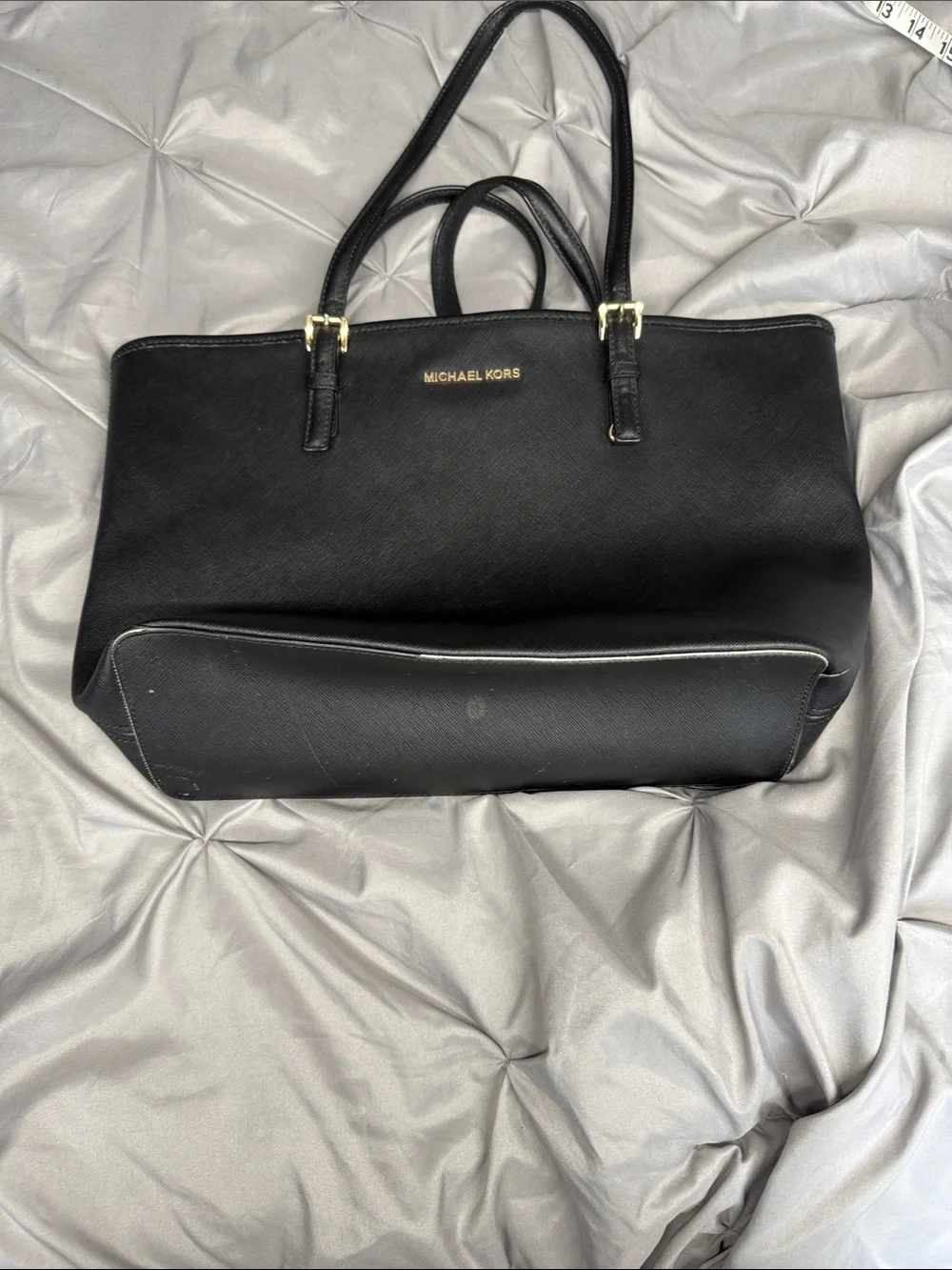 Michael Kors Black Leather Double-Handle Tote with Gold Hardware - 4.5x10x15